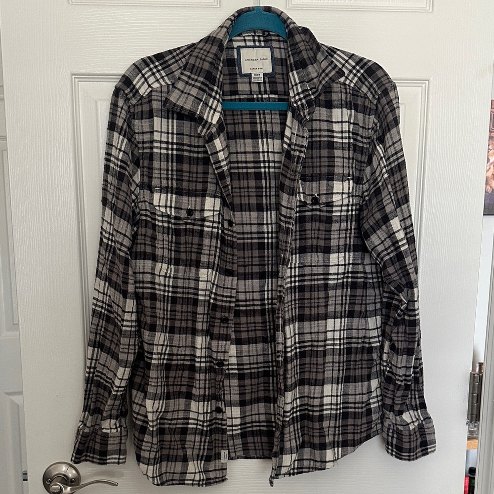 Black and White Plaid Button-Up Shirt